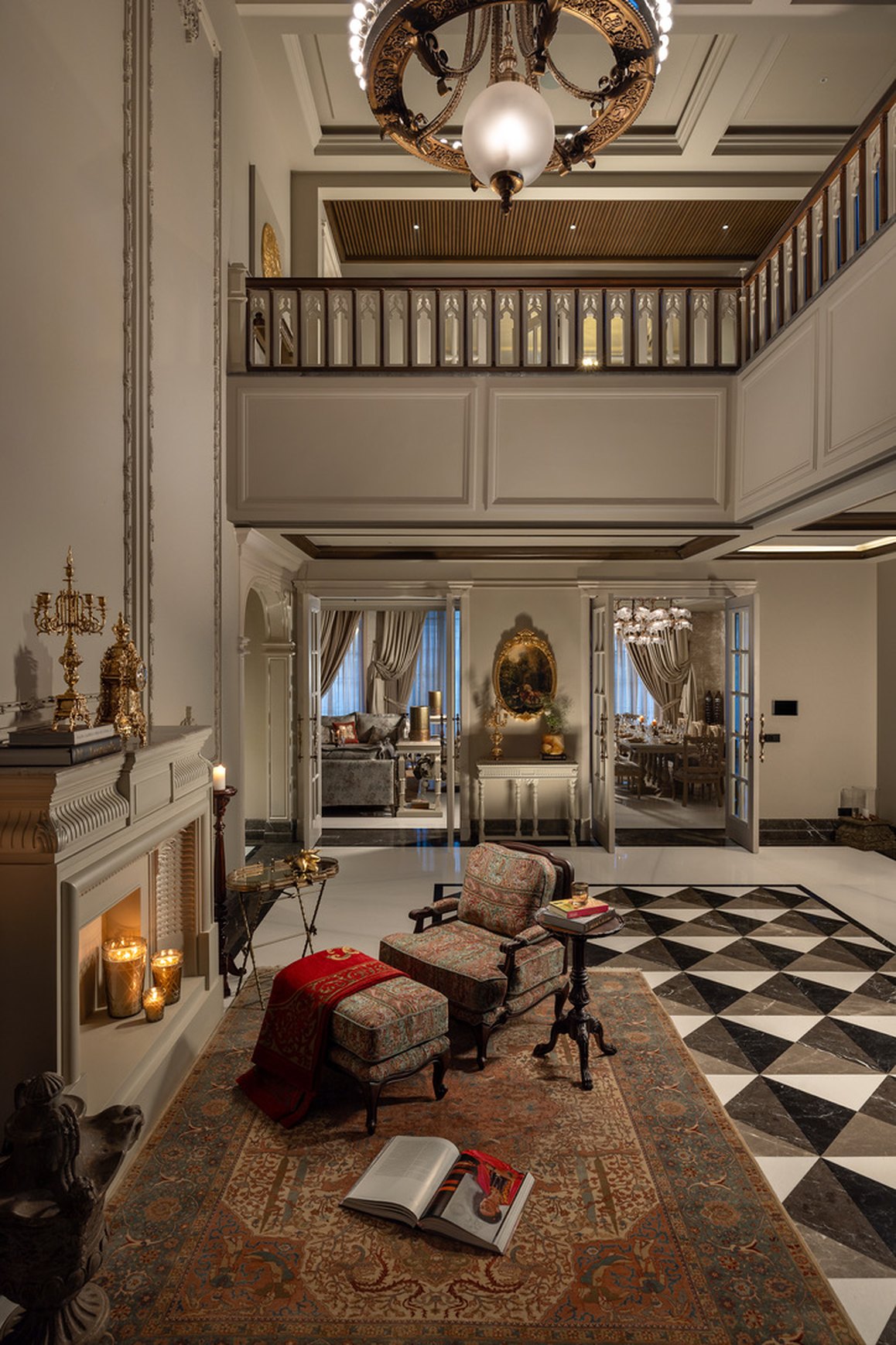Ornate luxury interior with chandelier